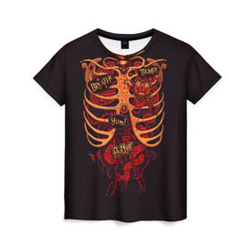 Женская футболка 3D с принтом Человеческий скелет в Кировске, 100% полиэфир ( синтетическое хлопкоподобное полотно) | прямой крой, круглый вырез горловины, длина до линии бедер | Тематика изображения на принте: 3d скелет | кости | легкие | органы | ребра | сердце | скелет | человек