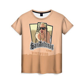 Женская футболка 3D с принтом GTA SA - Betina в Кировске, 100% полиэфир ( синтетическое хлопкоподобное полотно) | прямой крой, круглый вырез горловины, длина до линии бедер | carl johnson | grand theft auto | gta | los santos | sa | san andreas | гта