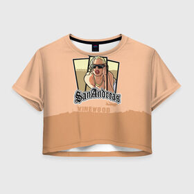 Женская футболка 3D укороченная с принтом GTA SA - Betina в Кировске, 100% полиэстер | круглая горловина, длина футболки до линии талии, рукава с отворотами | carl johnson | grand theft auto | gta | los santos | sa | san andreas | гта