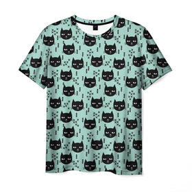Мужская футболка 3D с принтом Хипстер коты в Кировске, 100% полиэфир | прямой крой, круглый вырез горловины, длина до линии бедер | cat | cat heads | felix | hipster | kitty | голова животного | голова кота | кот | котенок | котик | коты | кошка | милые котятки | с котами | треугольники | усатый полосатый | хипстер | черный кот