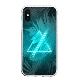 Чехол для iPhone XS Max матовый с принтом Neon light blue в Кировске, Силикон | Область печати: задняя сторона чехла, без боковых панелей | Тематика изображения на принте: неон | папоротник | треугольник