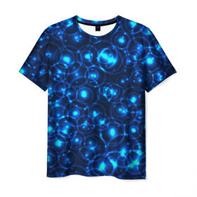 Мужская футболка 3D с принтом Пузырчатый абстракт в Кировске, 100% полиэфир | прямой крой, круглый вырез горловины, длина до линии бедер | абстракт | огоньки | пузыри | синий