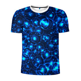 Мужская футболка 3D спортивная с принтом Пузырчатый абстракт в Кировске, 100% полиэстер с улучшенными характеристиками | приталенный силуэт, круглая горловина, широкие плечи, сужается к линии бедра | абстракт | огоньки | пузыри | синий