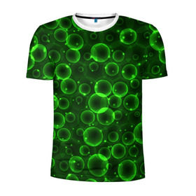Мужская футболка 3D спортивная с принтом Пузыри в Кировске, 100% полиэстер с улучшенными характеристиками | приталенный силуэт, круглая горловина, широкие плечи, сужается к линии бедра | абстракт | зеленый | кокон | пузыри