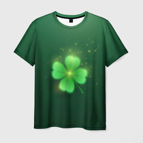 Мужская футболка 3D с принтом Клевер удачи в Кировске, 100% полиэфир | прямой крой, круглый вырез горловины, длина до линии бедер | Тематика изображения на принте: зеленый | клевер | удача | четырехлистный