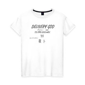 Женская футболка хлопок с принтом Delivery God в Кировске, 100% хлопок | прямой крой, круглый вырез горловины, длина до линии бедер, слегка спущенное плечо | Тематика изображения на принте: anime | noragami | аниме | бездомный бог | норагами