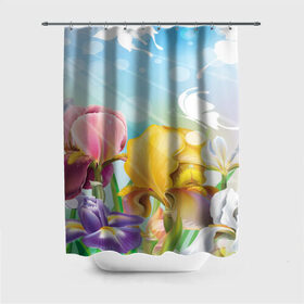 Штора 3D для ванной с принтом Весна в Кировске, 100% полиэстер | плотность материала — 100 г/м2. Стандартный размер — 146 см х 180 см. По верхнему краю — пластиковые люверсы для креплений. В комплекте 10 пластиковых колец | flower | spring | бабочки | весна | лилия | небо | природа | солнце | цветы