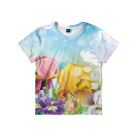 Детская футболка 3D с принтом Весна в Кировске, 100% гипоаллергенный полиэфир | прямой крой, круглый вырез горловины, длина до линии бедер, чуть спущенное плечо, ткань немного тянется | flower | spring | бабочки | весна | лилия | небо | природа | солнце | цветы