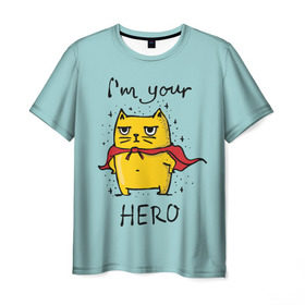 Мужская футболка 3D с принтом Я твой герой в Кировске, 100% полиэфир | прямой крой, круглый вырез горловины, длина до линии бедер | cat | герой | домашние любимцы | животные | котики | котэ | котята | любовь | милые