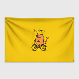 Флаг-баннер с принтом Be Happy cat в Кировске, 100% полиэстер | размер 67 х 109 см, плотность ткани — 95 г/м2; по краям флага есть четыре люверса для крепления | cat | домашние любимцы | животные | котики | котэ | котята | любовь | милые