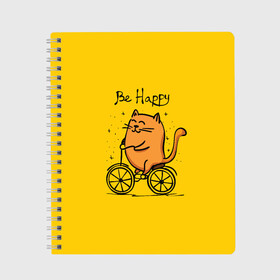 Тетрадь с принтом Be Happy cat в Кировске, 100% бумага | 48 листов, плотность листов — 60 г/м2, плотность картонной обложки — 250 г/м2. Листы скреплены сбоку удобной пружинной спиралью. Уголки страниц и обложки скругленные. Цвет линий — светло-серый
 | cat | домашние любимцы | животные | котики | котэ | котята | любовь | милые