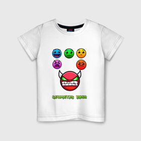 Детская футболка хлопок с принтом Geometry dash icons в Кировске, 100% хлопок | круглый вырез горловины, полуприлегающий силуэт, длина до линии бедер | gd | геометрия | демон | дьявол | дэш | иконки | сложно | сложность