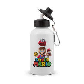 Бутылка спортивная с принтом Super Mario в Кировске, металл | емкость — 500 мл, в комплекте две пластиковые крышки и карабин для крепления | nintendo | марио | нинтендо