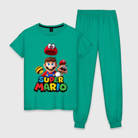 Женская пижама хлопок с принтом Super Mario в Кировске, 100% хлопок | брюки и футболка прямого кроя, без карманов, на брюках мягкая резинка на поясе и по низу штанин | nintendo | марио | нинтендо
