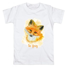 Мужская футболка хлопок с принтом Лисичка в Кировске, 100% хлопок | прямой крой, круглый вырез горловины, длина до линии бедер, слегка спущенное плечо. | fox | лес | лесной | лис | лиса | лисенок | лисичка | милый | рыжий | хищник