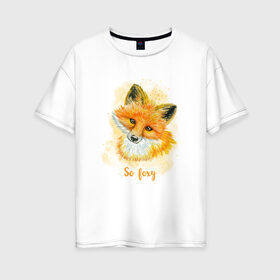 Женская футболка хлопок Oversize с принтом Лисичка в Кировске, 100% хлопок | свободный крой, круглый ворот, спущенный рукав, длина до линии бедер
 | fox | лес | лесной | лис | лиса | лисенок | лисичка | милый | рыжий | хищник