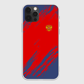 Чехол для iPhone 12 Pro с принтом RUSSIA SPORT    в Кировске, силикон | область печати: задняя сторона чехла, без боковых панелей | russia | белый | болельщик | герб | двуглавый орел | корона | красный | лошадь | модные | надписи | орел | патриот | россия | синий | спорт | спортивные | триколор | униформа | фанат | цвет