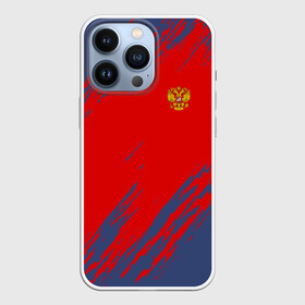 Чехол для iPhone 13 Pro с принтом RUSSIA SPORT в Кировске,  |  | Тематика изображения на принте: russia | белый | болельщик | герб | двуглавый орел | корона | красный | лошадь | модные | надписи | орел | патриот | россия | синий | спорт | спортивные | триколор | униформа | фанат | цвет