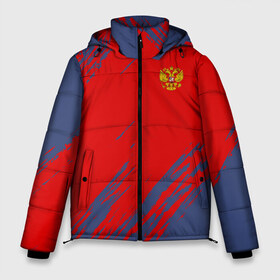 Мужская зимняя куртка 3D с принтом RUSSIA SPORT в Кировске, верх — 100% полиэстер; подкладка — 100% полиэстер; утеплитель — 100% полиэстер | длина ниже бедра, свободный силуэт Оверсайз. Есть воротник-стойка, отстегивающийся капюшон и ветрозащитная планка. 

Боковые карманы с листочкой на кнопках и внутренний карман на молнии. | Тематика изображения на принте: russia | белый | болельщик | герб | двуглавый орел | корона | красный | лошадь | модные | надписи | орел | патриот | россия | синий | спорт | спортивные | триколор | униформа | фанат | цвет