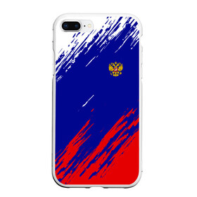 Чехол для iPhone 7Plus/8 Plus матовый с принтом RUSSIA SPORT РОССИЯ СПОРТ в Кировске, Силикон | Область печати: задняя сторона чехла, без боковых панелей | russia | белый | болельщик | герб | двуглавый орел | корона | красный | лошадь | модные | надписи | орел | патриот | россия | синий | спорт | спортивные | триколор | униформа | фанат | цвет