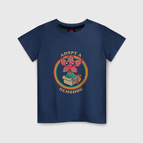 Детская футболка хлопок с принтом Stranger Things в Кировске, 100% хлопок | круглый вырез горловины, полуприлегающий силуэт, длина до линии бедер | adopta | demodog | очень странные дела