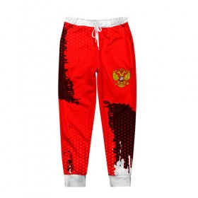 Мужские брюки 3D с принтом RUSSIA SPORT RED в Кировске, 100% полиэстер | манжеты по низу, эластичный пояс регулируется шнурком, по бокам два кармана без застежек, внутренняя часть кармана из мелкой сетки | 