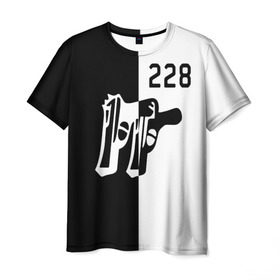 Мужская футболка 3D с принтом 228 в Кировске, 100% полиэфир | прямой крой, круглый вырез горловины, длина до линии бедер | 228 | rap | зачитал | пистолет | пушка | реп | репер | рэп | рэпер | статья | ствол