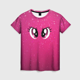 Женская футболка 3D с принтом Няшные Глаза в Кировске, 100% полиэфир ( синтетическое хлопкоподобное полотно) | прямой крой, круглый вырез горловины, длина до линии бедер | dash | swag | аниме | глаз | звезды | космос | мимими | няш | розовый