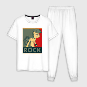 Мужская пижама хлопок с принтом Rock в Кировске, 100% хлопок | брюки и футболка прямого кроя, без карманов, на брюках мягкая резинка на поясе и по низу штанин
 | my little pony | rock | дружба | мой маленький пони | рок