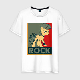Мужская футболка хлопок с принтом Rock в Кировске, 100% хлопок | прямой крой, круглый вырез горловины, длина до линии бедер, слегка спущенное плечо. | Тематика изображения на принте: my little pony | rock | дружба | мой маленький пони | рок