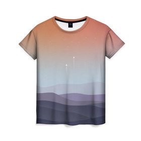 Женская футболка 3D с принтом Безмятежность в Кировске, 100% полиэфир ( синтетическое хлопкоподобное полотно) | прямой крой, круглый вырез горловины, длина до линии бедер | landscape | stars | барханы | взлёт | звёзды | космос | небо | пейзаж | пески | полёт | пустыня | ракета