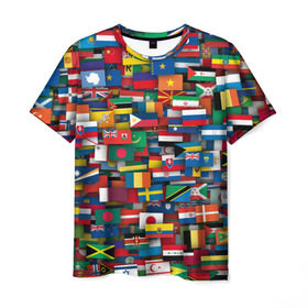 Мужская футболка 3D с принтом Флаги всех стран в Кировске, 100% полиэфир | прямой крой, круглый вырез горловины, длина до линии бедер | Тематика изображения на принте: интернационал | мир | паттерн | флаг
