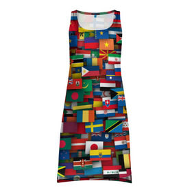 Платье-майка 3D с принтом Флаги всех стран в Кировске, 100% полиэстер | полуприлегающий силуэт, широкие бретели, круглый вырез горловины, удлиненный подол сзади. | интернационал | мир | паттерн | флаг