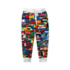 Детские брюки 3D с принтом Флаги всех стран в Кировске, 100% полиэстер | манжеты по низу, эластичный пояс регулируется шнурком, по бокам два кармана без застежек, внутренняя часть кармана из мелкой сетки | интернационал | мир | паттерн | флаг