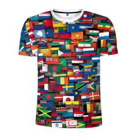 Мужская футболка 3D спортивная с принтом Флаги всех стран в Кировске, 100% полиэстер с улучшенными характеристиками | приталенный силуэт, круглая горловина, широкие плечи, сужается к линии бедра | Тематика изображения на принте: интернационал | мир | паттерн | флаг