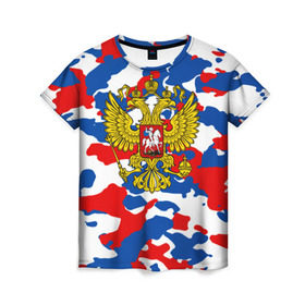 Женская футболка 3D с принтом Russia Camouflage в Кировске, 100% полиэфир ( синтетическое хлопкоподобное полотно) | прямой крой, круглый вырез горловины, длина до линии бедер | 