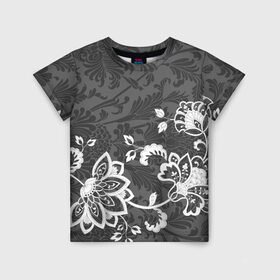 Детская футболка 3D с принтом Кружевной узор в Кировске, 100% гипоаллергенный полиэфир | прямой крой, круглый вырез горловины, длина до линии бедер, чуть спущенное плечо, ткань немного тянется | flowers | pattern | арт | винтаж | кружева | орнамент | текстура | узор | цветы | черно белый