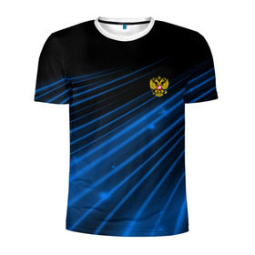 Мужская футболка 3D спортивная с принтом Russia Sport 2018 uniform в Кировске, 100% полиэстер с улучшенными характеристиками | приталенный силуэт, круглая горловина, широкие плечи, сужается к линии бедра | Тематика изображения на принте: abstraction | grunge | russia | sport | абстракция | герб | краска | русский | символика рф | спорт | спортивный | триколор | униформа | форма | я русский