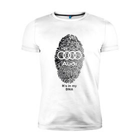 Мужская футболка премиум с принтом Audi it`s in my DNA в Кировске, 92% хлопок, 8% лайкра | приталенный силуэт, круглый вырез ворота, длина до линии бедра, короткий рукав | Тематика изображения на принте: ауди | кольца | лого | отпечаток