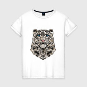 Женская футболка хлопок с принтом Леопард в Кировске, 100% хлопок | прямой крой, круглый вырез горловины, длина до линии бедер, слегка спущенное плечо | 