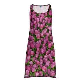 Платье-майка 3D с принтом Розовые тюльпаны в Кировске, 100% полиэстер | полуприлегающий силуэт, широкие бретели, круглый вырез горловины, удлиненный подол сзади. | 
