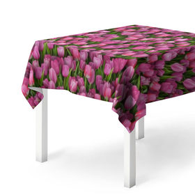 Скатерть 3D с принтом Розовые тюльпаны в Кировске, 100% полиэстер (ткань не мнется и не растягивается) | Размер: 150*150 см | 