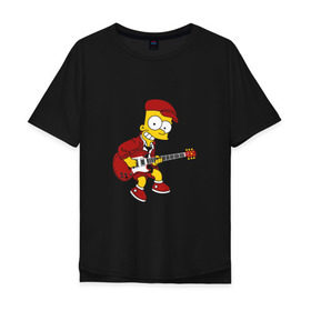 Мужская футболка хлопок Oversize с принтом Bart AC/DC в Кировске, 100% хлопок | свободный крой, круглый ворот, “спинка” длиннее передней части | acdc | music | rock | simpsons | барт | гитара | группа | исидиси | музыка | рок