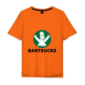 Мужская футболка хлопок Oversize с принтом Bartsucks в Кировске, 100% хлопок | свободный крой, круглый ворот, “спинка” длиннее передней части | bart | homer | simpsons | барт | гомер | старбакс