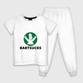 Детская пижама хлопок с принтом Bartsucks в Кировске, 100% хлопок |  брюки и футболка прямого кроя, без карманов, на брюках мягкая резинка на поясе и по низу штанин
 | bart | homer | simpsons | барт | гомер | старбакс