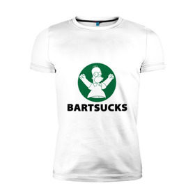 Мужская футболка премиум с принтом Bartsucks в Кировске, 92% хлопок, 8% лайкра | приталенный силуэт, круглый вырез ворота, длина до линии бедра, короткий рукав | bart | homer | simpsons | барт | гомер | старбакс