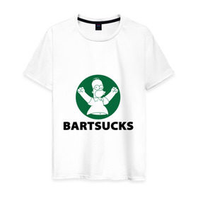 Мужская футболка хлопок с принтом Bartsucks в Кировске, 100% хлопок | прямой крой, круглый вырез горловины, длина до линии бедер, слегка спущенное плечо. | bart | homer | simpsons | барт | гомер | старбакс