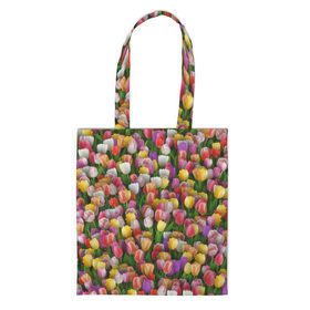 Сумка 3D повседневная с принтом Разноцветные тюльпаны в Кировске, 100% полиэстер | Плотность: 200 г/м2; Размер: 34×35 см; Высота лямок: 30 см | 8 марта | tulip | белый | букет | желтый | зеленый | красный | паттерн | розовый | тюльпан | тюльпанчики | цветок | цветочки | цветы