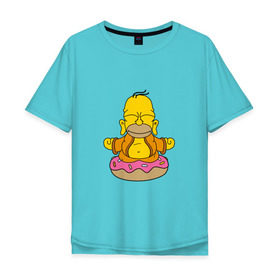 Мужская футболка хлопок Oversize с принтом Гомерчик в Кировске, 100% хлопок | свободный крой, круглый ворот, “спинка” длиннее передней части | donut | homer | simpsons | будда | гомер | пончик