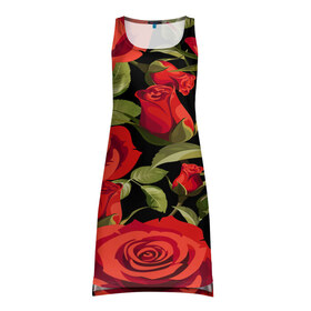Платье-майка 3D с принтом Великолепные розы в Кировске, 100% полиэстер | полуприлегающий силуэт, широкие бретели, круглый вырез горловины, удлиненный подол сзади. | Тематика изображения на принте: flower | pattern | spring | букет | весна | паттерн | праздник | розы | цветочный | цветы